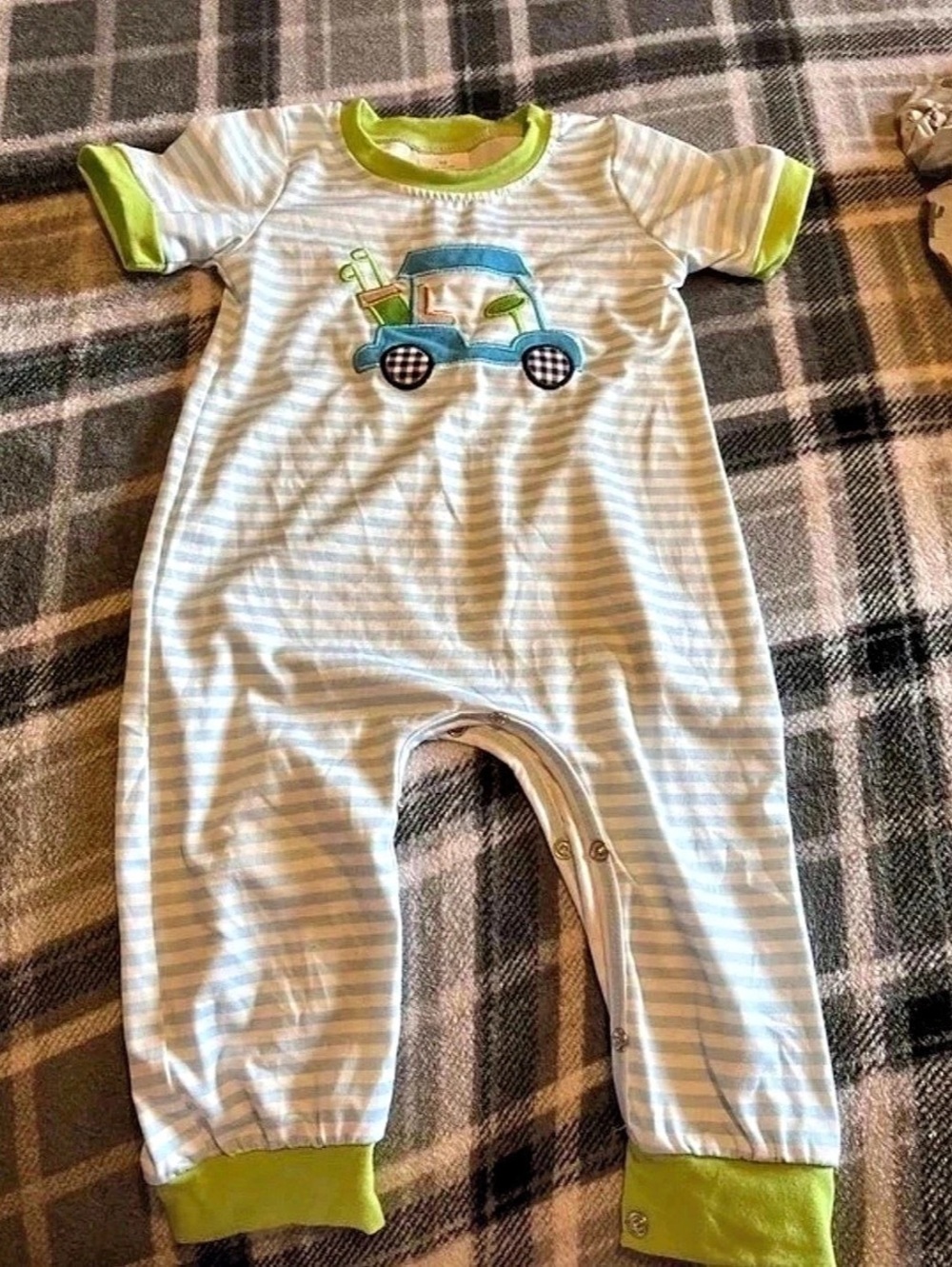 Baby Size XS Blue Green Striped Footie 12-18 month boutique golf